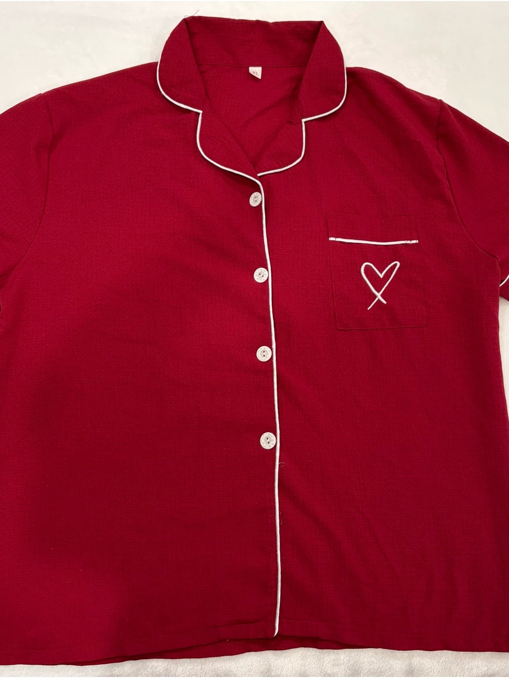 Women’s Red Button-Front Pajama Top with Contrast Piping